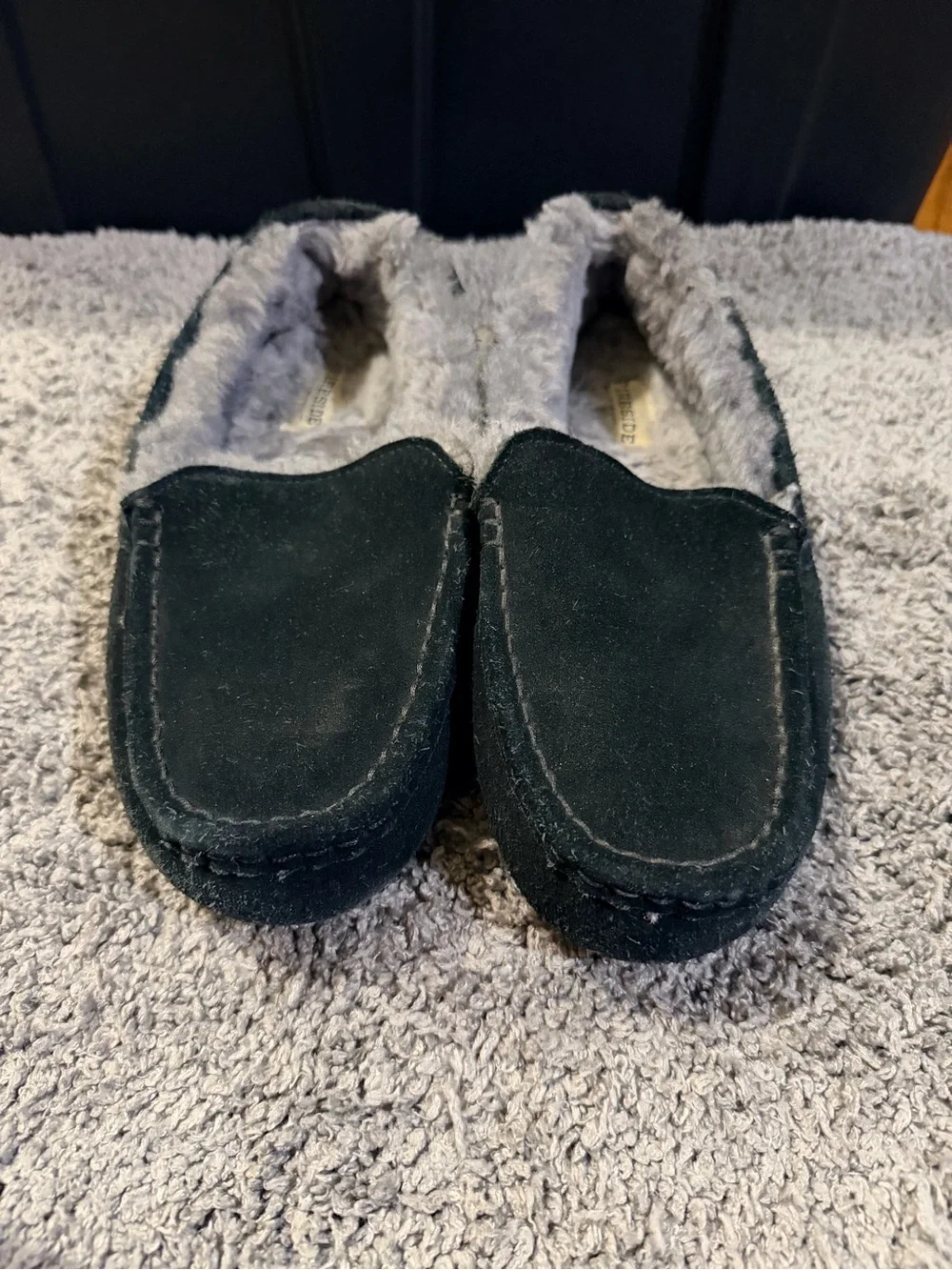Blackstone Black Gray Suede Slip-On Moccasins with Plush Lining